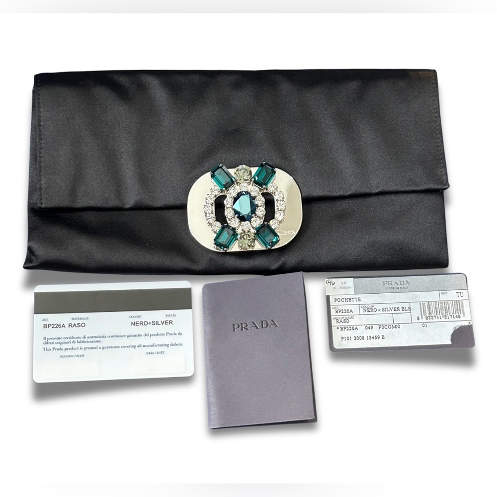 RARE! PRADA Pochette Black Silk Clutch with UNIQUE Jeweled Closure